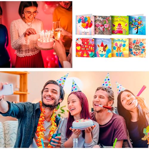 Diamond Art Painting Happy Birthday Cards, 8 Packs 5D Diamond Greeting Cards Kits for Adults DIY Diamond Art Birthday Cards with Envelopes Birthday Gifts for Families, Friends, Partners - color: Happy Birthday - 8 Packs