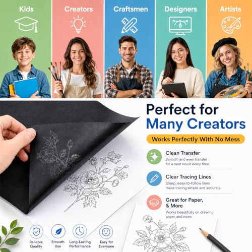 PSLER Black Carbon Paper for Tracing - 30Pcs Graphite Transfer Paper, A4 - color: black