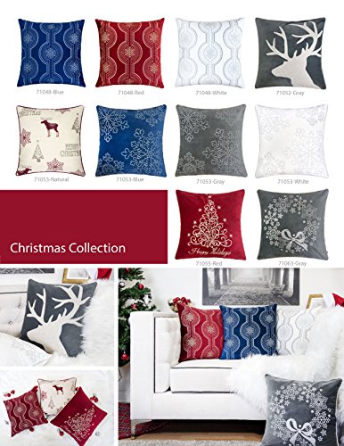 Embroidery Gray Velvet Throw Pillow Cover, Merry Christmas Series Snowflake Floral Wreath Luxury Soft Fuzzy Cozy Warm Slik Gift Square Couch Cushion Pillow Case 20 x 20 Inch, Cover Only - color: Snowflake Wreath