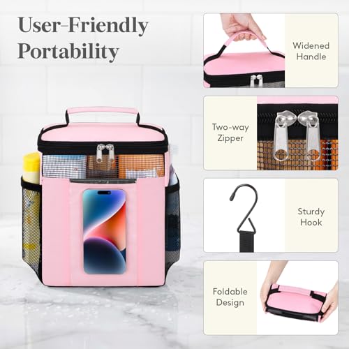 Lifewit Mesh Shower Caddy, Hanging Bathroom Organizer with PVC Phone Bag - color: Pink, size: M(8.3"L x 6"W x 10"H)