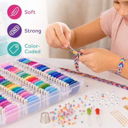 Athena's 200 Pcs Friendship Bracelet String Kit String Bracelet Making Kit with Organizer Box-Included 100pcs Friendship Bracelet Floss Thread,Cross Stitch Kits Xmas Gifts (Unicorn-Mermaid Theme)