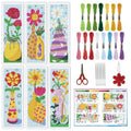 INFUNLY 6PCS/Set Flower Vase Cross Stitch Bookmark Kit 2.99x8.54 Rose Floral Handmade Cross Stitch Bookmarks DIY Embroidery Bookmarks for Readers with Instruction for Starter Adults Book Lovers - style: Flower Vase