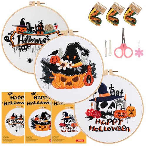 COCOMOX Embroidery kit for Beginners, Halloween Hand Craft Gift - color: Halloween pattern