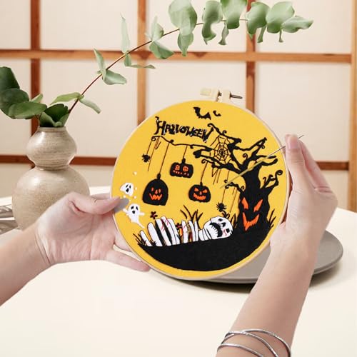 Ohcol 3 Sets Halloween Embroidery Kit,Needlepoint Kits for Adults with Clear Instructions - color: Halloween