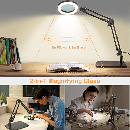 Magnifying Glass with Light and Base Clamp,Glass Lens Magnifier