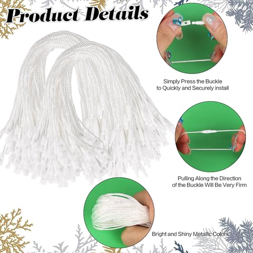 FOIMAS 400pcs Christmas Ornament Hanger String Hook Hanging Ropes with Snap Locking Fastener for Christmas Tree Hanging Ornament Decoration Supply,White