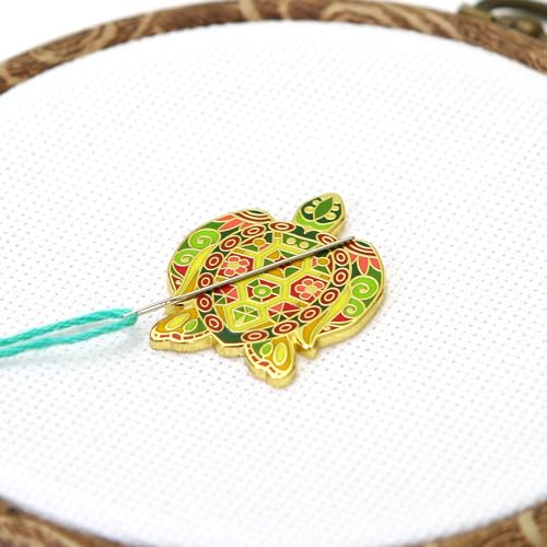 Awesome Pattern Studio Needle Minder Set - Mandala Turtle Magnetic Needle Minder + 2 Needle Threaders + Crane Scissors. Enamel Pin for Cross Stitch, Embroidery and Craft - size: Turtle Set #2