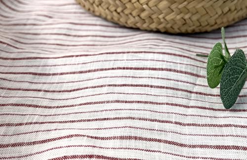 100% Linen Fabric – Lightweight Prewashed – Horizontal Stripe Patterns – Precut Style – Soft & Breathable – 52” Width – by The Linen Lab (Red 4773, 1 Yard pre Cut) - color: Red 4773, size: 1 yard pre cut
