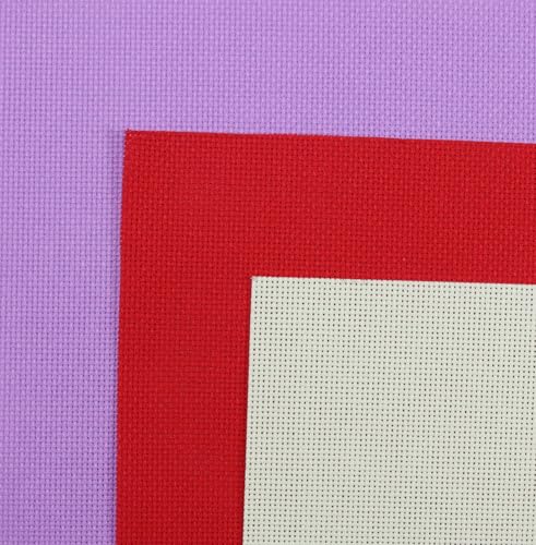 KCS 3 pc of 15" x 18"(38cmx45cm) Counted Cross Stitch Cotton Aida Cloth Needlework Rolled Fabric Box,18CT,Light Green+Lavender+Red - color: Light Green+lavender+red, size: 18CT