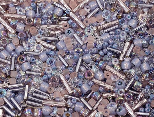 0.35oz (10g) Mix of Small Rocailles, Seed Beads & Bugles 2-10mm TOHO Japanese Glass Beads, Mix TOHO Lavender (Like 3216 - Kimono Lilac) - color: Lilac Kimono Mix - Mixed (2-10mm)