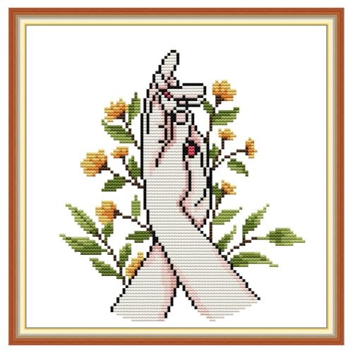 uatouanfy Cross Stitch kit for Beginner 11ct 12.5 * 12.5inch - color: Cross one's fingers