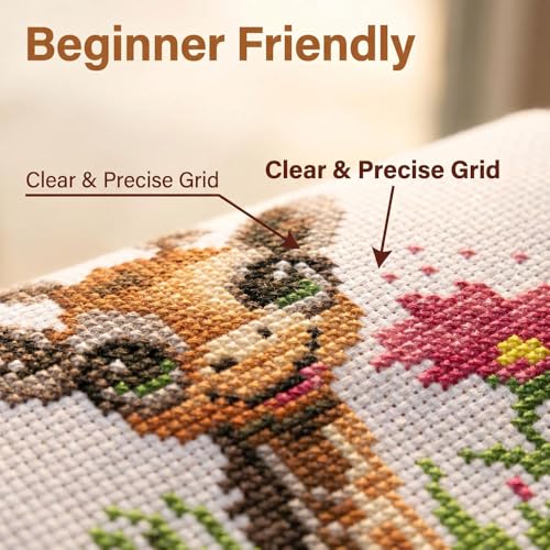Cute Giraffe Stamped Cross Stitch Kits for Beginners Adults with Framed - color: DKJ008