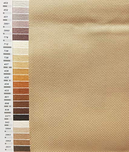 12" x 18" by 3 Pack 14CT Counted Cotton Aida Cloth Cross Stitch Fabric (Antique White +Coffee+Khaki) - color: Antique White +Coffee+khaki