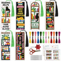 ACRNIGHEET 6PCS Cross Stitch Bookmark Kit for Beginner Stamped Cross Stitch Kits for Adults Bookshelves DIY Tassel Embroidery Bookmark Kits Needlepoint Kit with Instructions Craft Gift 8.5''x3'' 11CT - style: Words and bookshelf patterns 2