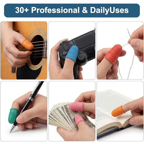 20 Pieces Rubber Thimble, Rubber Fingers Tips Silicone Finger Protectors, Finger Tips Office 5 Different Sizes for Quilting, Knitting, Embroidery, Paperwork & Crafts