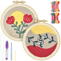 ERKOON Punch Needle Kit Adults Beginners, 2 Pcs DIY Easy Floral Embroidery Set for Starter Art Craft, Needling Punching Project with Patterns, Tools, Yarns, Hoop, Instruction (Rose) - color: Rose