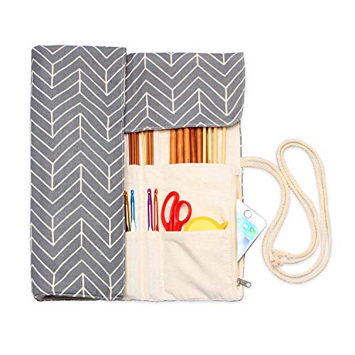 Teamoy Knitting Needle Crochet Hook Case Organizer Holder(up to 14"), Gray - color: Gray, size: 14 inches
