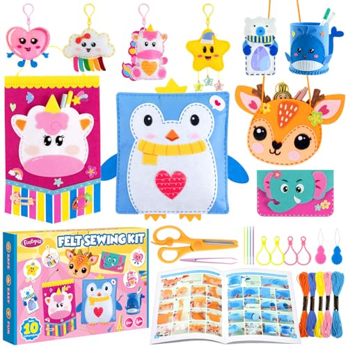 Felt Sewing Crafts for Kids Ages 4-12, 10 DIY Projects Kids Sewing Kit - color: animal organizers felt sewing kits
