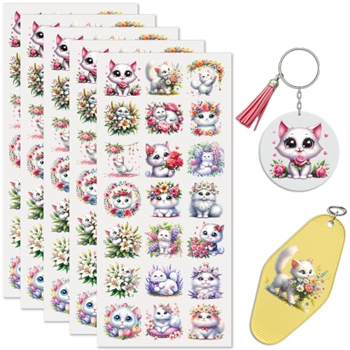UV DTF Stickers 105 Pcs Cat UV DTF Cup Wrap for Glass - style: Spring White Cat with Floral