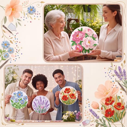 Cinnvoice Seasonal Diamond Art Hanging Kit,12 Pcs,Flower - style: Flower