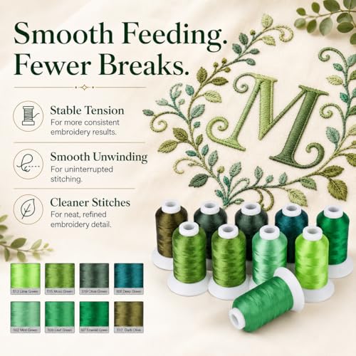 Simthread 15-Color Polyester Machine Embroidery Thread Set, Green Series - color: 15green colors