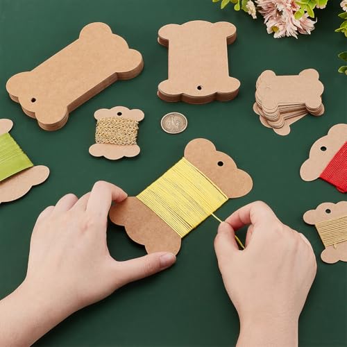 PH PandaHall 90PCS Ribbon Spools 3 Styles Ribbon Storage Organizer Flat Spool Bobbin Yarn Bobbin Kraft Spool Floss Bobbins Card Thread Holder for Embroidery Thread Cross Stitch Craft DIY Sewing