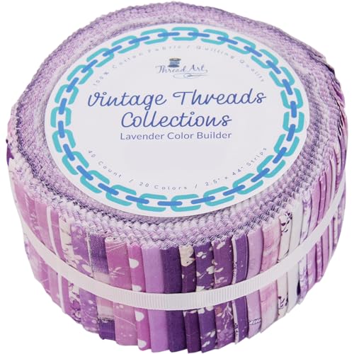 Threadart Purple Prints Jelly Roll - 40 Precut 2.5" Cotton Strips - color: Purple Prints