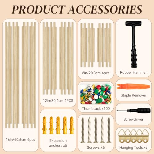 12Pcs Needlepoint Stretcher Bars Kit with 100 Thumb Tacks & Hanging Tool