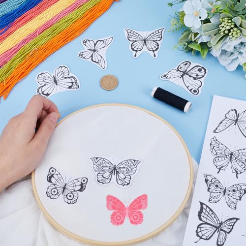 CRASPIRE 2 Sheets Butterfly Water Soluble Embroidery Patterns Stabilizers Butterflies Hand Sewing Stick and Stitch Transfers Fabric Wash Away Pre-Printed Self Adhesive for Bags Cloth Sewing Lovers - style: 2 Sheets Butterfly