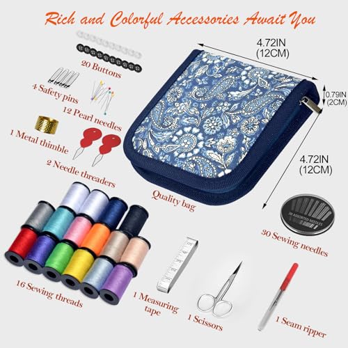Sewing Kit Gifts for Grandma, Mom, Friend, Traveler, Adults, Beginner, Emergency,Sewing Supplies Accessories with Scissors,Sewing Needles Thimble, Thread,Tape Measure etc(Wildflower Blue, S) - color: Wildflower Blue, size: 1 Pack