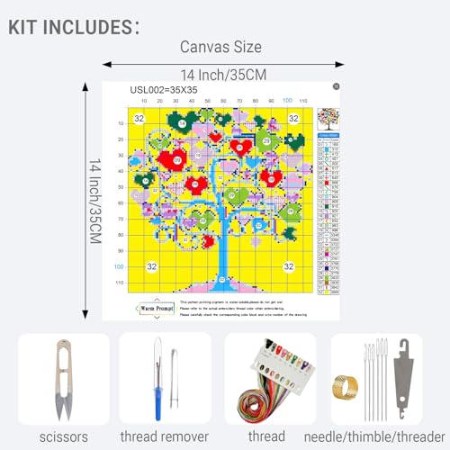 HKLIOPU Stamped Cross Stitch Kits - Love Tree Embroidery Starter Kit for Adult Beginners, 11CT Needlepoint Cross-Stitch Patterns Dimensions Kit Arts and Crafts 13.8X 13.8 inch - color: USL-002