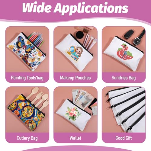 60PCS Sublimation Blank Canvas Makeup Bags, Bulk Small Canvas Bags With Zipper, Heat Transfer Cosmetic Makeup Bags, Travel Toiletry Pouch Storage, Bridesmaid Makeup Bag
