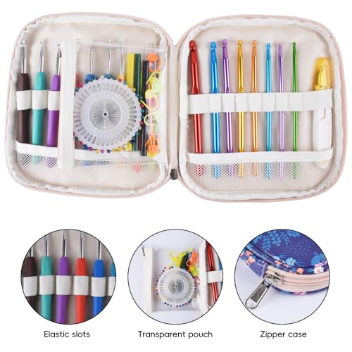 Crochet Hook Case,Portable Zipper Storage Organizer Bag for Crochet Hooks, Knitting Needles, Project & Sewing Supplies, Lightweight,Easy to Hold (No Accessories Included).Deep Blue Flowers - color: deep blue flowers