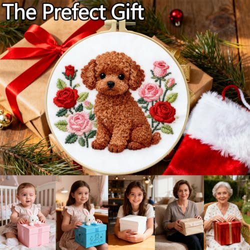 FEIYUENO 4 Set Teddy Cross Stitch Embroidery Kit for Adults Beginner (Dog2) - color: Dog-2