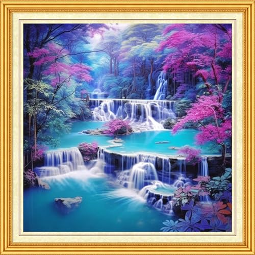 DMCVIVR Stamped Cross Stitch Kits for Beginners Adults Needlepoint Kits for Beginners Embroidery Kits for Adults Crossstitch Kit for Beginners 11CT-Wonderful Waterfall 18x18 inch - color: ArtKits04