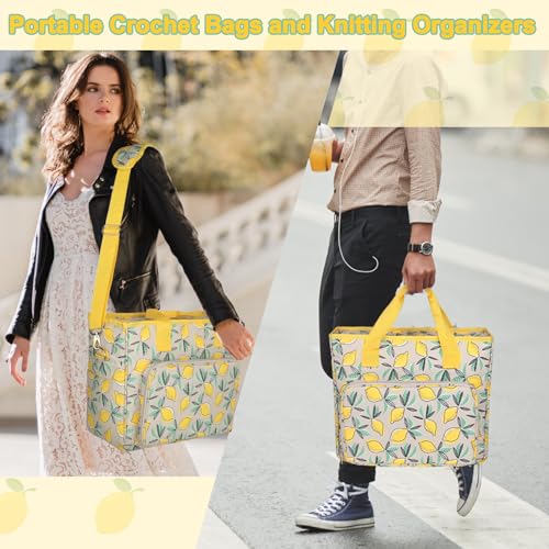Aeelike Yarn Storage Bag Organizer, Large Crochet Tote Bag, Yellow Lemon - color: Yellow Lemon