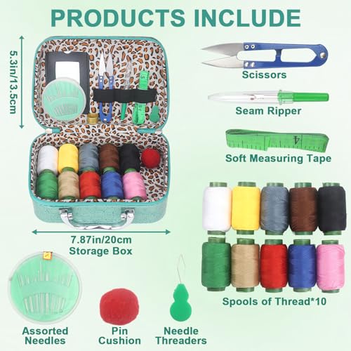 40Pcs Steel Needles for Hand Sewing, Big Eye Steel Sewing Needles Kit with Case, Portable DIY Craft Kits for Adults, Beginner, Emergency,Home,Travel (Turquoise)