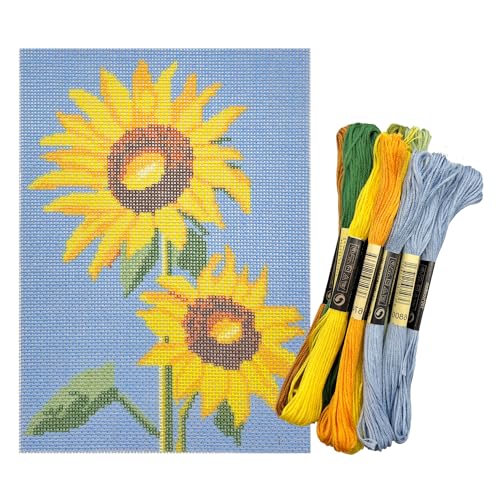Howie's Needlepoint Flower Needlepoint Kits, 18CT Printed Embroidery Pattern Starter Kits, Stamped Patterns Canvas Kits(Sunflowers,5x7inch) - color: Sunflowers