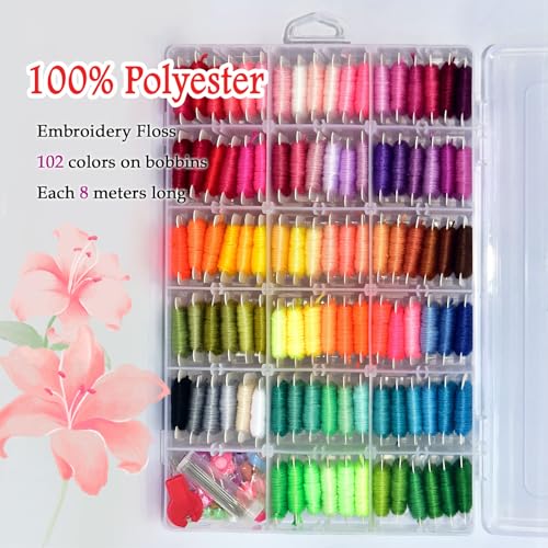 QCZKB Friendship Bracelet String 102 Skeins Fashionable Rainbow Color Embroidery Floss Cross Stitch Embroidery Thread Bracelet Yarn, Craft Floss with Beads，Tool kit