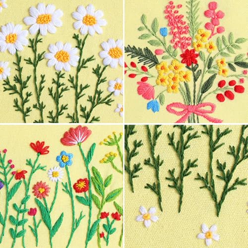 Louise Maelys 3 Set Floral Embroidery Kit, Botanical DIY Craft Collection - color: spring flowers