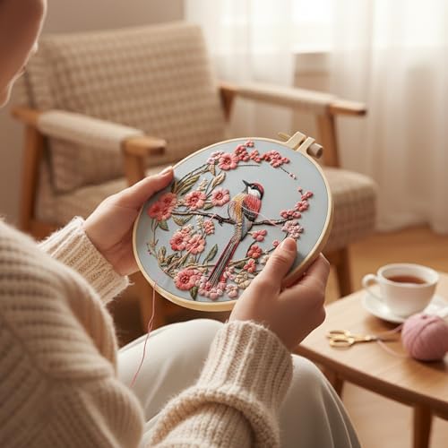 ARTopet Embroidery Kit for Beginners Cross Stitch Kits Needlepoint Set Colorful Bird Patterns Embroidery Thread Kit for Craft Lover Hand Stitch with 7.87in Hoop Threads Fabric-Bird01 - color: Bird01