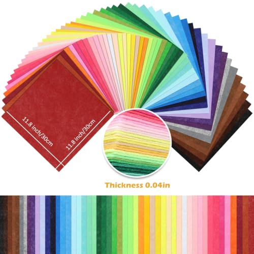 Thin Felt Fabric Sheets, Assorted Colors Stiff Felt Sheets for Crafts DIY Patchwork Sewing Projects Decoration (Stiff 50 Colors, 11.8" × 11.8") - color: Stiff 50 Colors, size: 11.8 x 11.8 inches