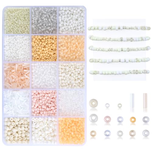 Off White Seed Beads for Jewelry Making Glass Bugle Beads for DIY Craft - color: Off-White