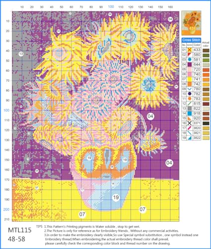Meecaa Cross Stitch Kits 11 Count Stamped, Sunflower Vase Embroidery Kit with Accessories Pre Printed (48CMx58CM (Sunflower) - color: Sunflower