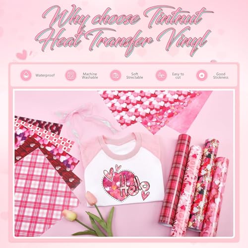 Tintnut Pink Love Heat Transfer Vinyl, 12 Sheets 12"x10" Iron on Vinyl - color: Red Pink-12