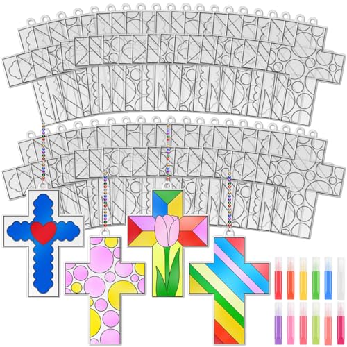 Blueweenly 72 Pcs Christian Cross Suncatchers Craft Kit Bulk, Classic - style: Classic