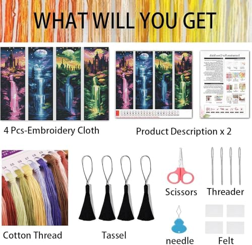 4 Pcs Cross Stitch Bookmark Kit for Adult Beginners Cross Stitch Kits - color: Cross stitch bookmark-19