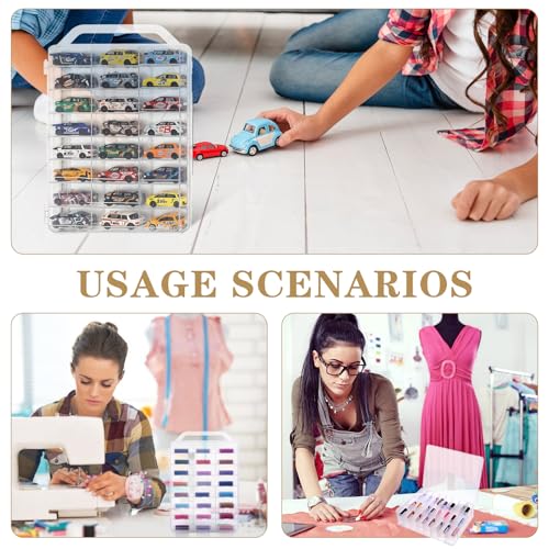2 Pcs 46 Grids Sewing Organizer Double Sided Thread Box Storage Portable Clear Plastic Thread Holder for Embroidery Sewing Crafts Beads Embroidery Floss