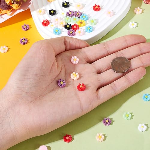 Beadthoven 50pcs 9mm 2/5 Inch Mini Resin Flower Cabochons Mixed Colors No Hole Daisy Flat Back Charms Mini Flowers Cameo Charms Jewelry Embellishment Supplies for Gluing DIY Jewelry Earrings Rings - color: 0Daisy-Mixed#9mm
