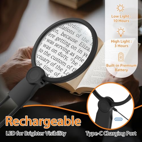 Hands-Free Magnifying Glass with Light, 5X Neck Magnifier for Close Work, Reading Small Print, Cross Stitch, Sewing & Crafts, Rechargeable Lighted Magnifier, Vision Aid for Seniors & Low Vision - size: 1000mAh Magnetic
